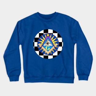 Square & Compasses, Blue Disc, Checkered Disc Crewneck Sweatshirt